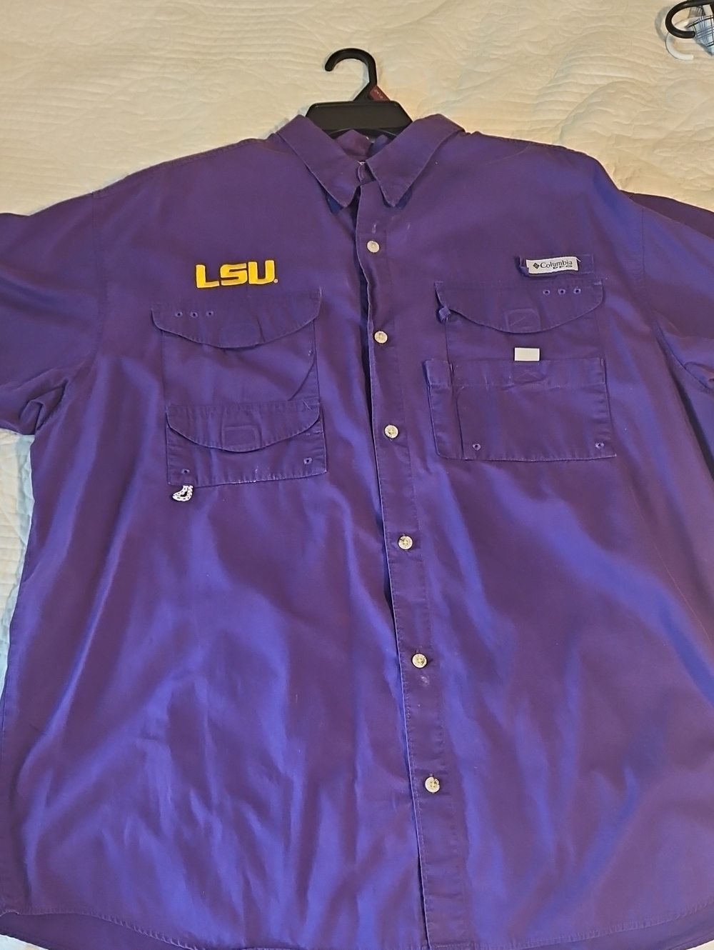 Columbia Purple LSU Button-Down Short Sleeve Shirt